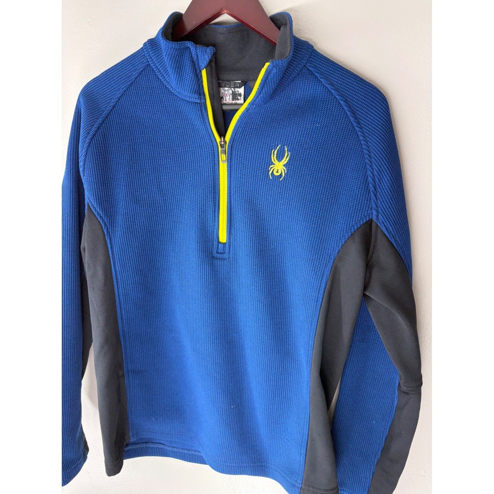 Spyder Mens Blue Waffle Knit Quarter Zip Fleece Pullover Jacket 199306 Size M